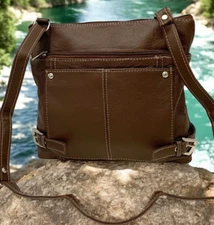 BROWN WOMEN MEDIUM COWHIDE LEATHER CROSS BODY SHOULDER BAG HANDBAG PURSE HOBO