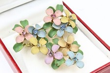 Cute Pastel Pink Green Blue Flower Cluster Gold Tone Brooch