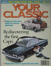 Your Classic 01/1991 featuring Ford Consul, Austin, Morris, Mini, Chevrolet