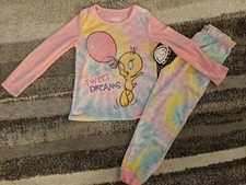 NWT Girls Looney Tunes Tweety Bird Pajamas Shirt Pant Set 6 6X Tie Dye