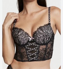 Victoria's Secret NWT lightly lined corset lace top, Black/pink, Size M