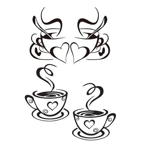 2pcs Coffee Cup Wall Stickers for Room Home Bedroom Decoration (Black