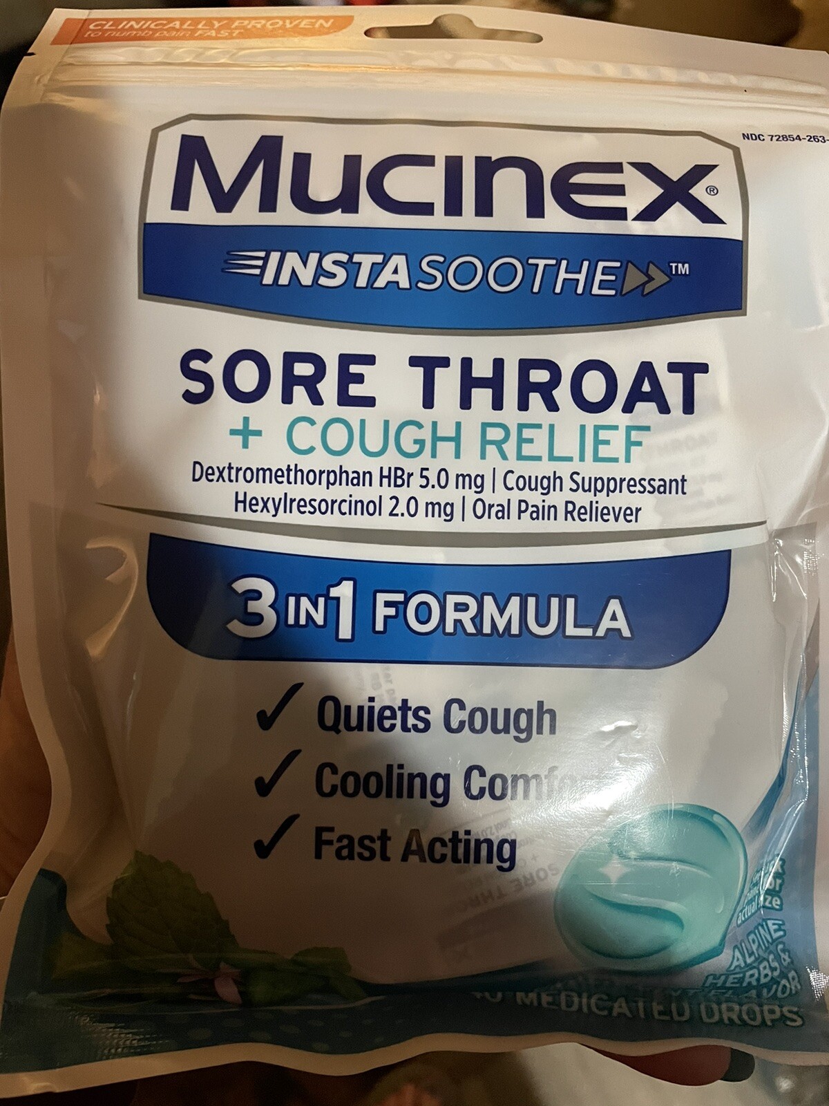 3 PK Mucinex Sore Throat + Soothing Alpine Herbs & Fresh Mint Drops 40