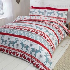 Natale Scandi Set Copripiumino Singolo Rosso Spazzolato Cotone Morbido E Comodo