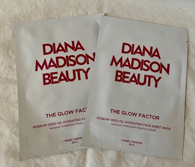 2 DIANA MADISON The Glow Factor Rosehip Seed Oil Hydrating Face Sheet Masks NEW