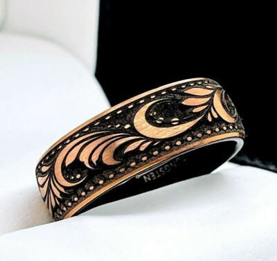 Black and Rose Gold Tungsten Carbide Wedding Ring, Mens Ring, Women Ring,  Band