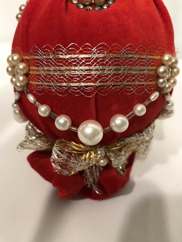 Vtg Christmas Ornaments HANDMADE Victorian Velvet Satin Pearls Rhinestones Angel - Picture 6 of 12
