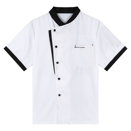 Mens Short Sleeve Chef Jacket Coat Cooker Uniform Button Hotel Waiter Work Shirt - Picture 11 of 32