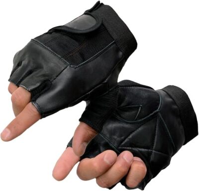Men's SH217 Cowhide Fingerless w/ Padded Palm Motorcycle,Truckers, Weightlifting