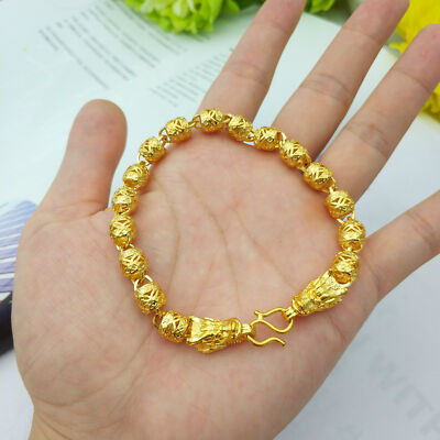 24K Yellow Gold Plated Double Dragon Head Lantern Chains