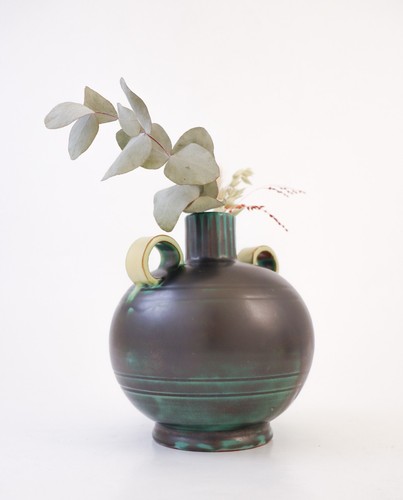 Green & Black Art Deco Vase, Upsala Ekeby Ostergren, Sweden, 1930s - Picture 3 of 7