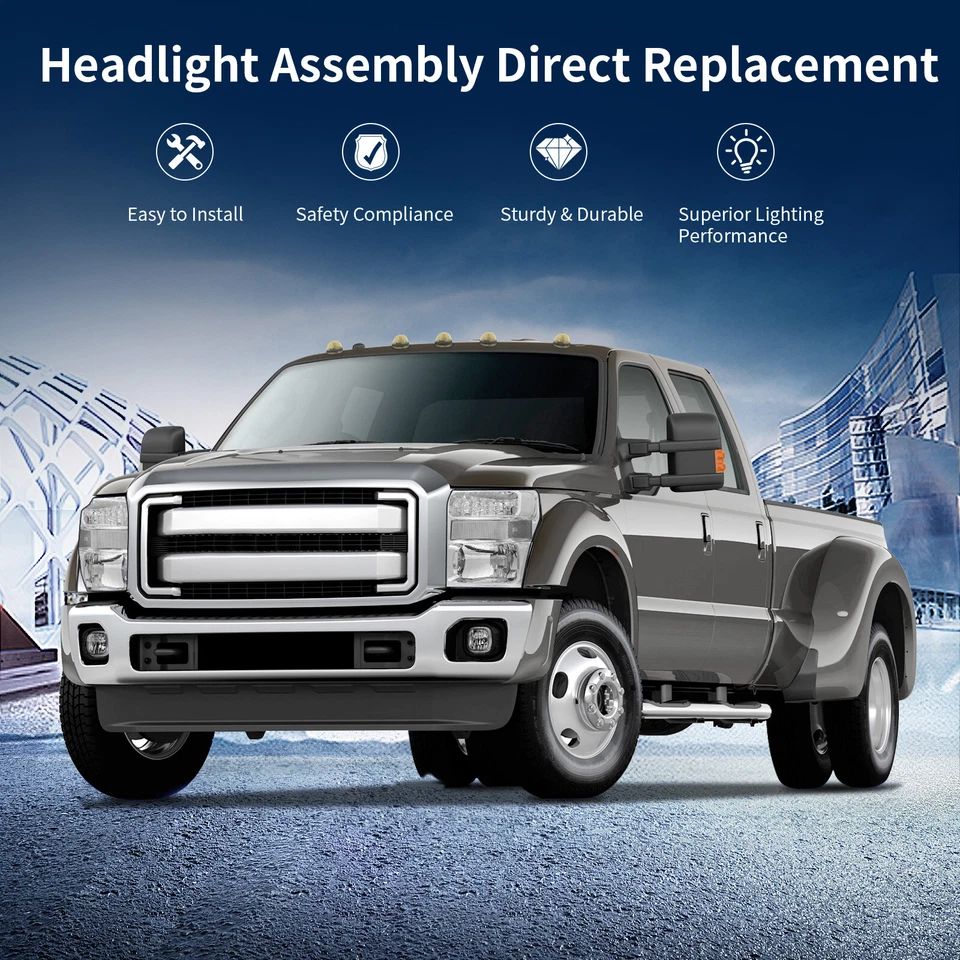 Fit 08-10 Ford F250 F350 F450 Super Duty Chrome Headlights Clear Corner Headlamp - Image 2 of 4