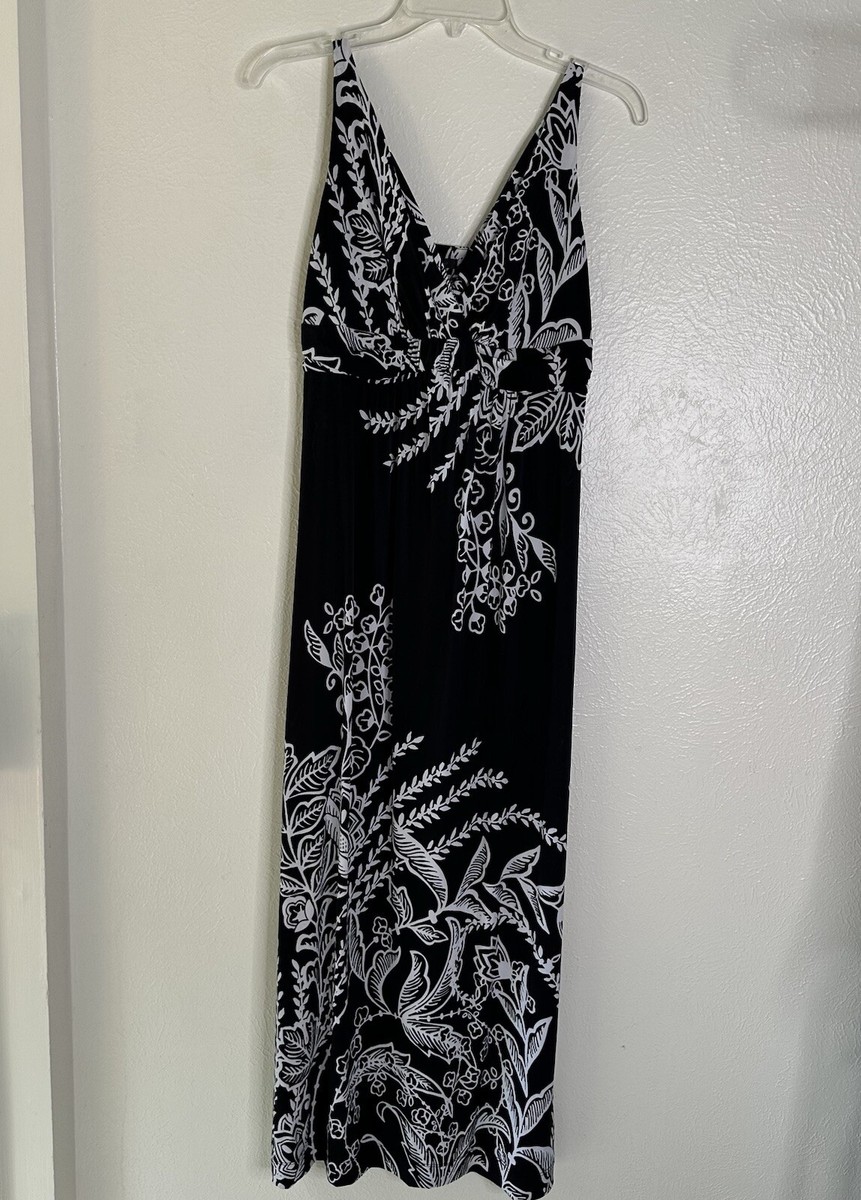 SOMA Maxi Lounge Dress Sz. M Black & White Pattern Adjustable Straps V-Neck  | eBay