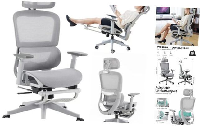 Ergonomic Office Chair, High Back Gaming Chair with Retractable Gray Frame Gray-image