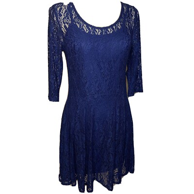 Fishbowl Navy Blue Lace Dress 3/4 Sleeves Juniors Size Medium | eBay
