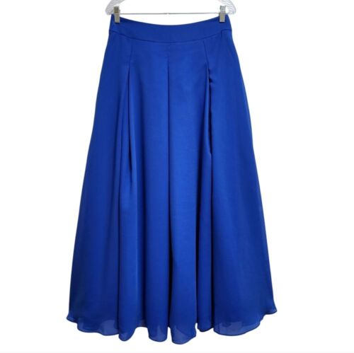 DIY Fashion Maxi Skirt Women S Blue Chiffon Lined Full Pockets Zip Pleat Formal