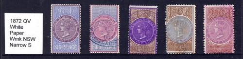 Australia NSW 1872 QV 6d - 2/6 White paper narrow S revenue duty stamps Used
