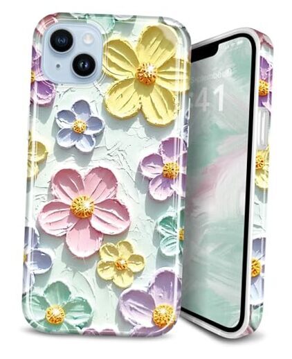 Compatible with iPhone 15 Case Sparkle Glitter Retro Oil Painting Printed-image