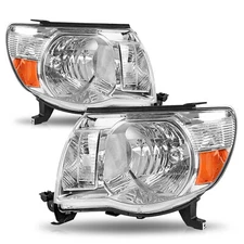 For 2005-2011 Toyota Tacoma Chrome Headlights Assembly Amber Corner Lamps Pair