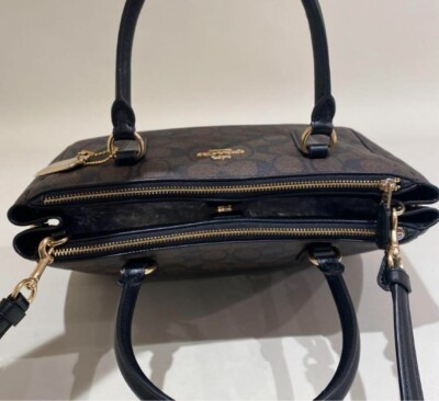 COACH 2 Way Shoulder Bag Signature Brown/Black w/Storage Bag Pre