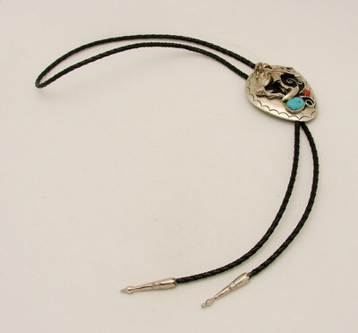 Vintage Nickel Silver Turquoise Bolo Tie Unique