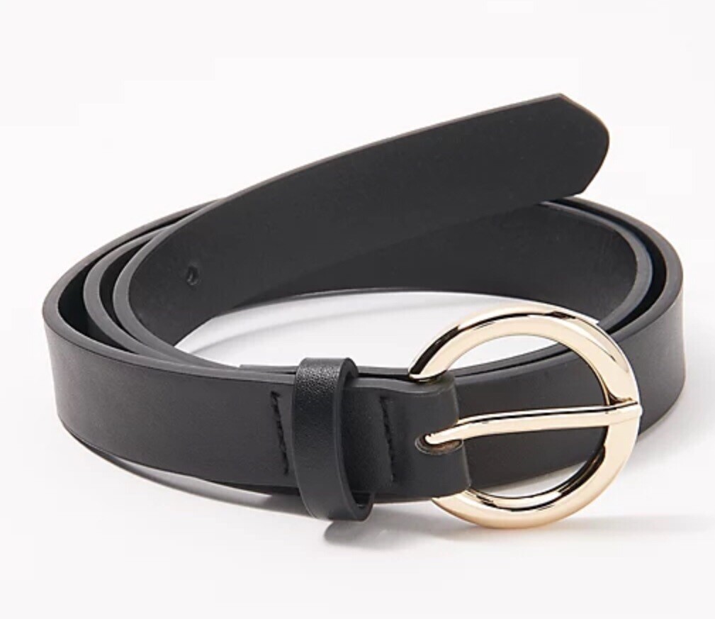 Susan Graver Faux Leather Belt w/ Ring Buckle Black L/XL A468702