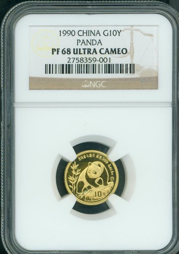 1990-P PROOF GOLD 1/10 Oz PANDA NGC PF68 PR68 CHINA 10Y 10-YUAN YN