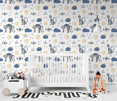 3D Cartoon Cat Cloud Moon Pattern Wall Murals Wallpaper Murals Wall Sticker 77