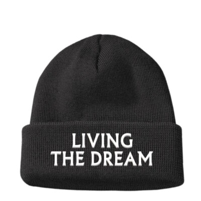Männer LIVING THE DREAM Beanie Mütze Kappe Geschenk lustig Arbeit Witz Väter Geburtstagsgeschenk