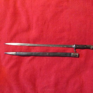German Model 1898 a/A Sword Bayonet/Leather Scabbard; Erfurt and Unit Marked