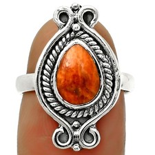 Natural Red Sponge Coral 925 Sterling Silver Ring s.7 Jewelry R-1108