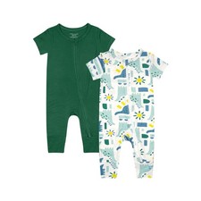 Baby Boys Girls 2 Pack Viscose Pajamas 2 Way Zipper Short Sleeve Romper Jumps...