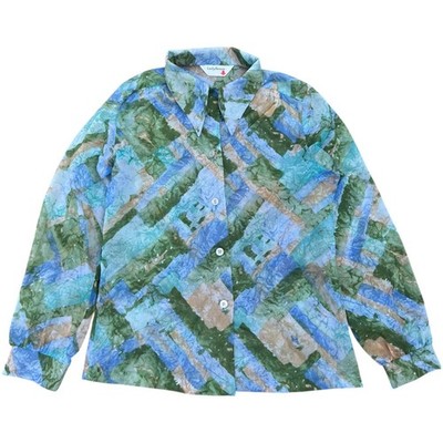 70s Lady Arrow Sheer Abstract Print Dagger Collar Blouse Button Up XL Hippie 