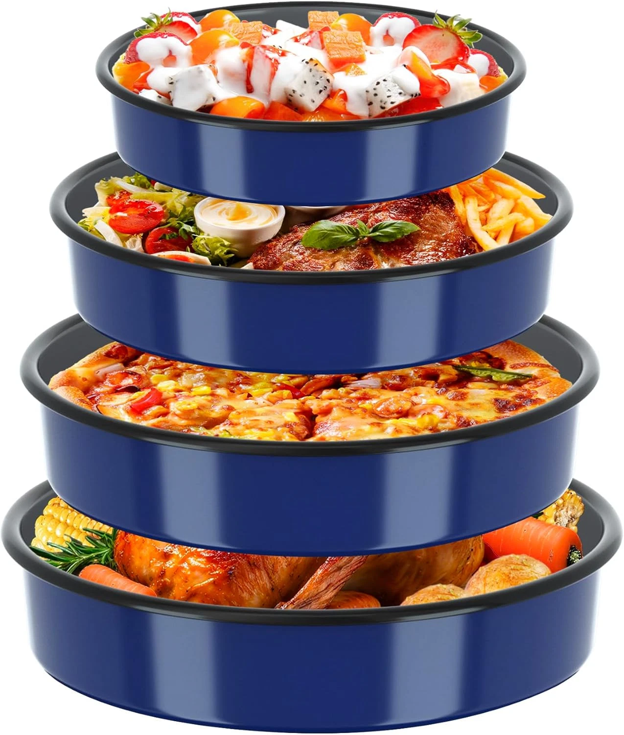 Non-Stick Enamel Baking Pans Set 4-Pack for Cake, Pie, Pizza, and More