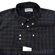 NWT - BARBOUR Green Blue Plaid Tartan Check Cotton Casual Dress Shirt - LARGE