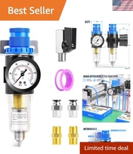 Air Pressure Regulator Kit with Gauge - 1/4 Inch NPT & 5 Micron Filtration