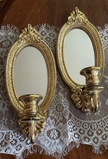 VTG Gold Home Interior Wall Sconces Mirror & Candle Holders Hollywood Reg 12H