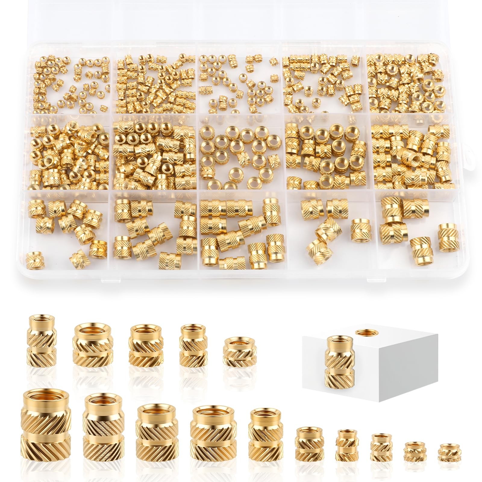 420 Pcs Brass Threaded Inserts for 3D Printing, M2 M2.5 M3 M4 M5 M6 Mix, Gold
