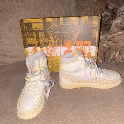 Nike Air Jordan 1 Men s High Top Colorblock Lace-Up Sneakers White/Yellow