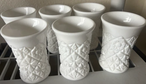 Vintage 1950’s  6 Fostoria milk glass tumblers  Wilburn Pattern