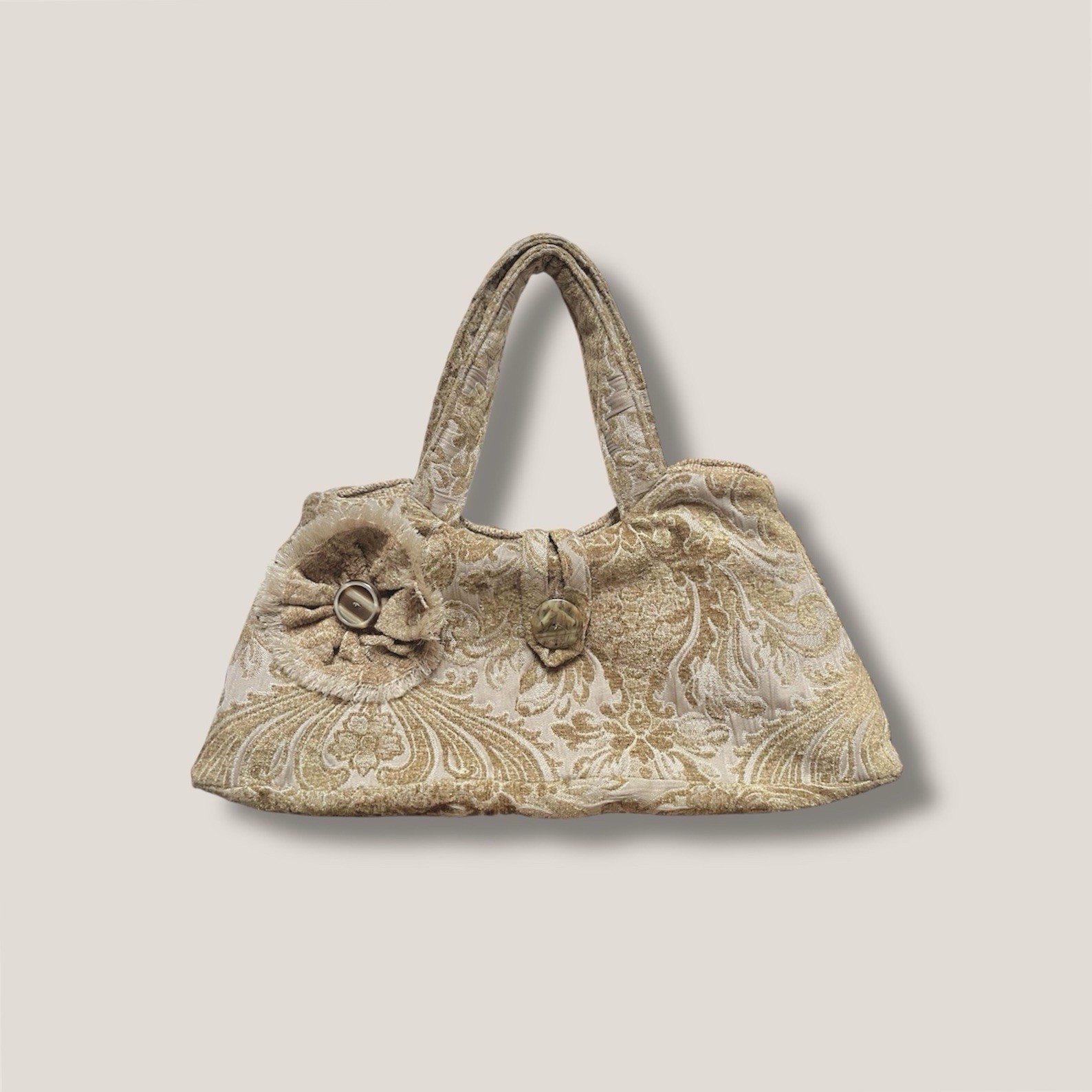 🥀👡 Vintage 90s Tan Whimsical baroque tapestry bag