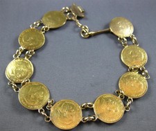 LARGE & LONG ANTIQUE 18KT & 22KT YELLOW GOLD 3D KING GEORGE COIN BRACELET 28289