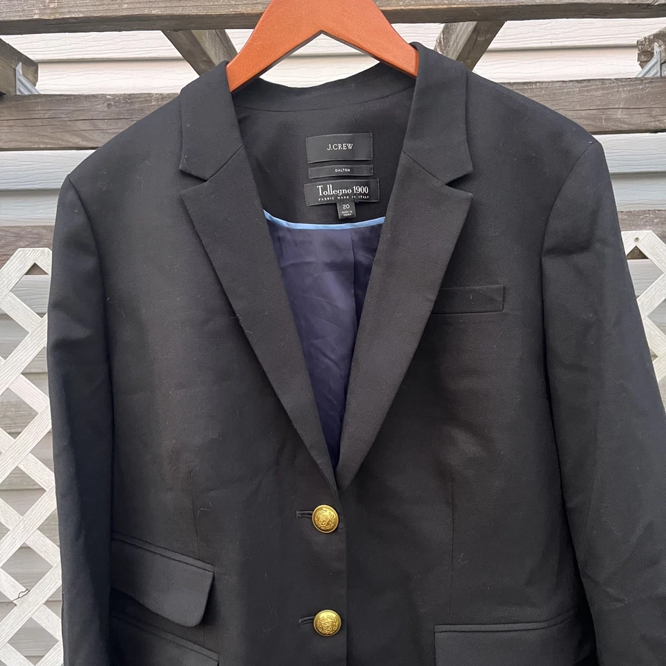 J Crew Blazer Womens 20 Black Dalton Tollegno 1900 Italian Wool Gold Buttons - Image 2 of 4