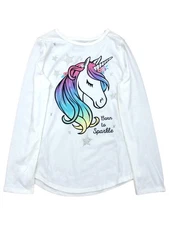 Jumping Beans Girls Long White Born To Sparkle Unicorn T-Shirt Tee Shirt 4