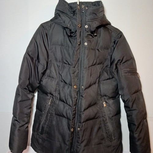 St. John's Bay Quilted Down Parka Coat Women Sz M Black Hooded Full Zip Snaps - Picture 7 of 10