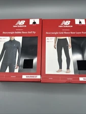 New Balance Bubble Fleece Half Zip & Grid Base Layer Pants Size L Set