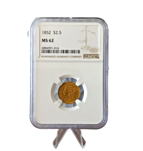 1852 PHILLY NGC MS62 LIBERTY HEAD GOLD $2.50 QUARTER EAGLE CERT #6884991-016