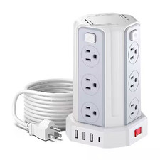 12-Outlet Power Strip Tower Surge Protector with 6.5 Ft. Extension Cord, 4-USB P