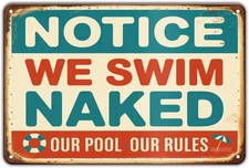 Swim Naked Sign Vintage Pool Rules Tin Metal Signs Home Décor 8x12 