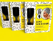 Popmask Ultimate Hair Set Detangling gray Hair Brush & Ties turban Lot of 3